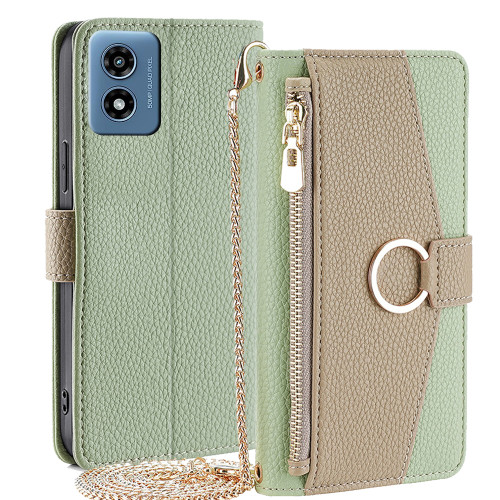 Moto G 5G 2024 Crossbody Litchi Texture Leather Phone Case - Green
